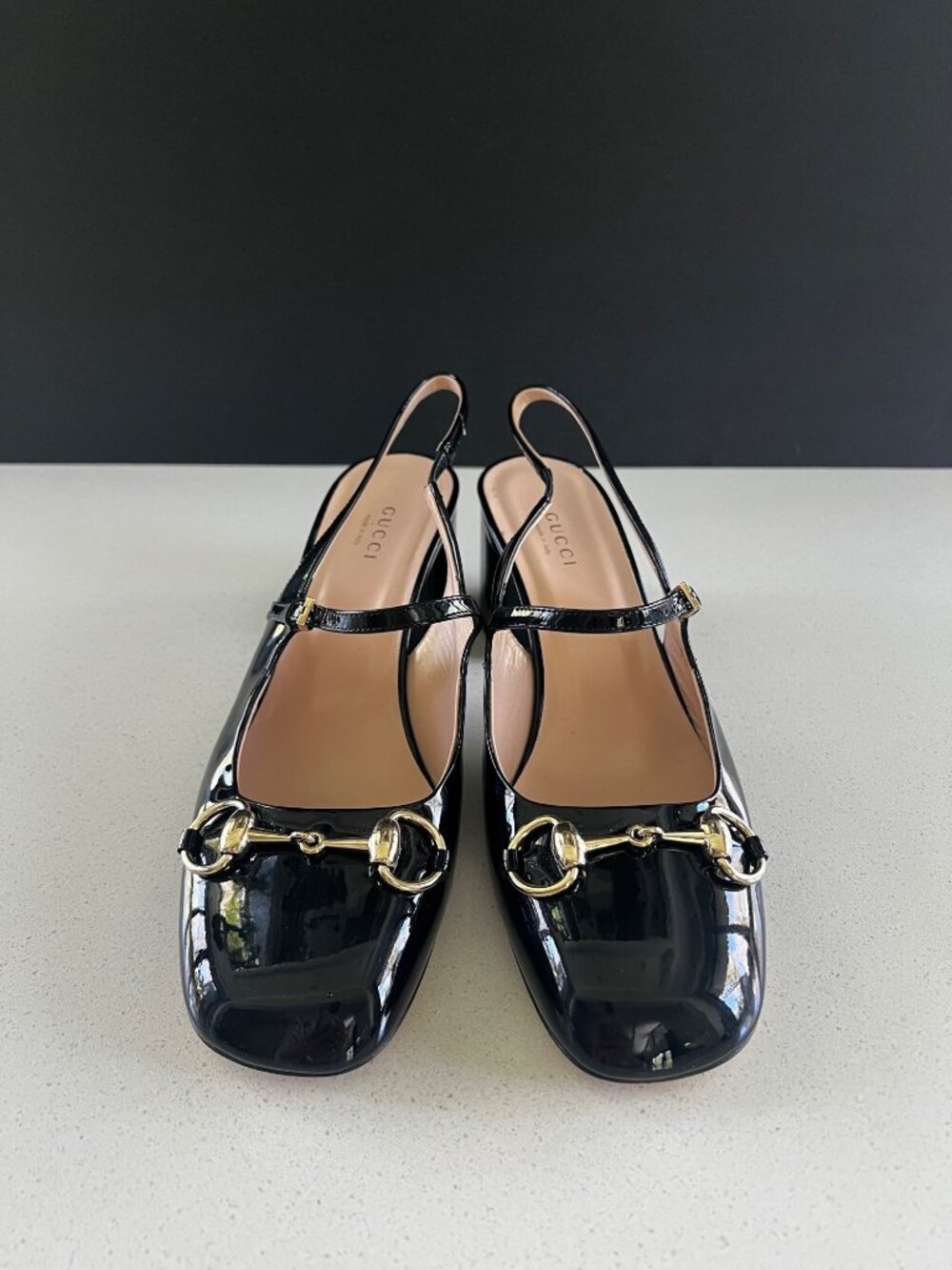 GUCCI Horsebit 42MM black Patent Leather Slingback Pumps heels SIZE 37.5 - Picture 3 of 10